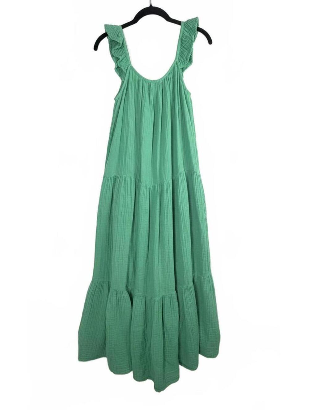 Xirena Rumer Dress Kelly Green Cotton Gauze Tiered Maxi Ruffle Strap Size XS